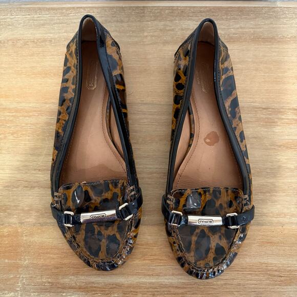 Coach Berdina Patent Leather Leopard Cheetah Flats Loafers Moccasins Size 9.5 - Picture 1 of 13